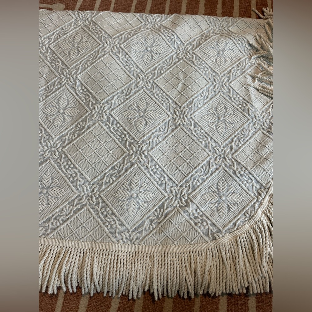 Vintage L.L. Bean Cotton Metelasse Coverlet Fringe Blue Twin XL